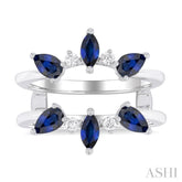 5x2.5 MM Marquise and 5x3 MM Pear Sapphire and 1/8 Ctw Round Cut Diamond Insert Precious Ring in 14K White Gold